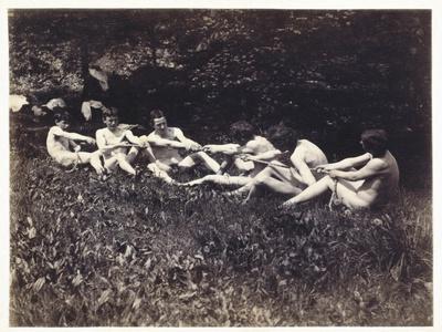 Males Nudes in a Seated Tug-Of-War, C.1883 (Albumen Print)