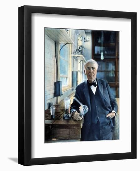 Thomas Edison (1847-1931). Photographed With His 'Edison Effect' Lamps in 1915-null-Framed Premium Photographic Print