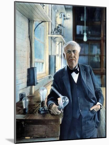Thomas Edison (1847-1931). Photographed With His 'Edison Effect' Lamps in 1915-null-Mounted Photographic Print