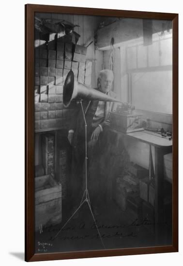 Thomas Edison Listening To The Phonograph-null-Framed Art Print