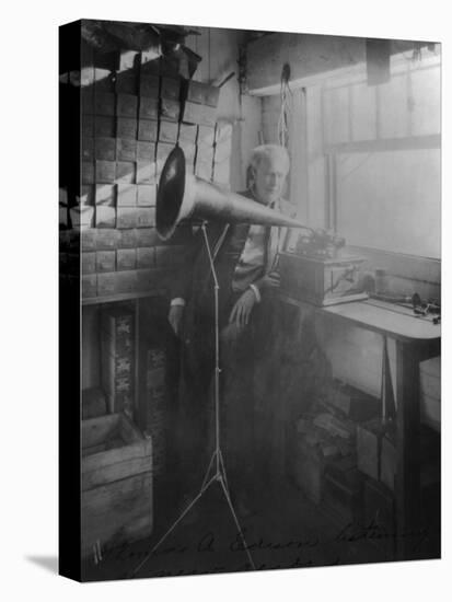 Thomas Edison Listening To The Phonograph-null-Stretched Canvas