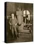 Thomas Edison with the Dynamo That Generated the First Commercial Electric Light, New York City-null-Stretched Canvas
