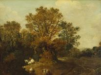 A Wooded Landscape with Faggot Gatherers by a Path, a White Horse Tethered Beyond-Thomas Gainsborough-Giclee Print
