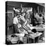 Thomas Hart Benton Working on His Painting "Rape of Persephone" in His Studio Using Live Nude Model-Alfred Eisenstaedt-Stretched Canvas