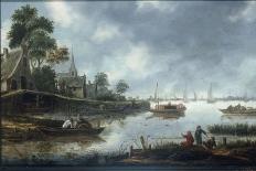 A River Estuary with Fishermen and Other Figures in Boats, the Town of Haarlem Beyond, 1675-Thomas Heeremans-Framed Giclee Print