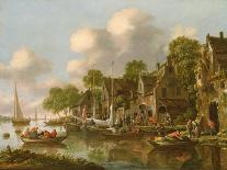 A River Estuary with Fishermen and Other Figures in Boats, the Town of Haarlem Beyond, 1675-Thomas Heeremans-Giclee Print