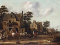 Dutch Village Scene with Figures and Horses Resting outside a House, 1660-Thomas Heeremans-Framed Giclee Print