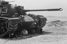 American soldier reads a newspaper in the shade under a U.S. Marine tank in Beirut, Lebanon, 1958-Thomas J. O'halloran-Photographic Print