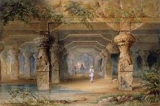 The Interior of the Great Cave, Elephanta, Bombay, 19th Century (Pencil, W/C)-Thomas J. Rawlins-Framed Giclee Print