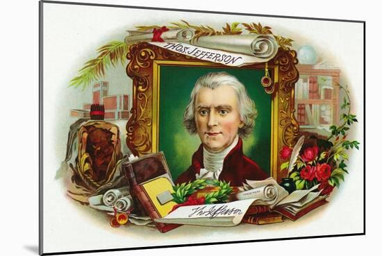 Thomas Jefferson Brand Cigar Inner Box Label-Lantern Press-Mounted Art Print