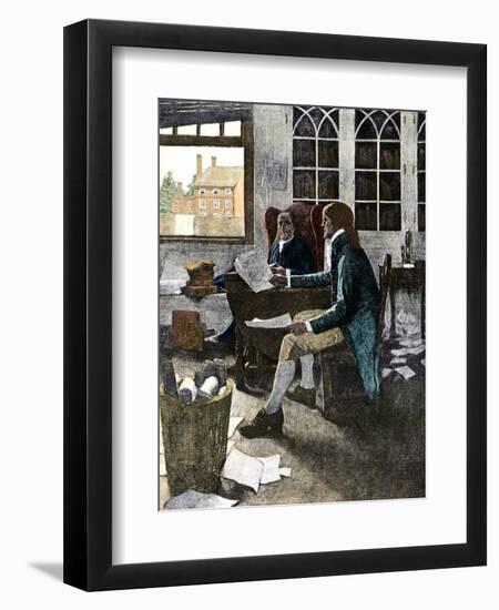 Thomas Jefferson Reading His Rough Draft of the Declaration of Independence to Ben Franklin, c.1776-null-Framed Giclee Print