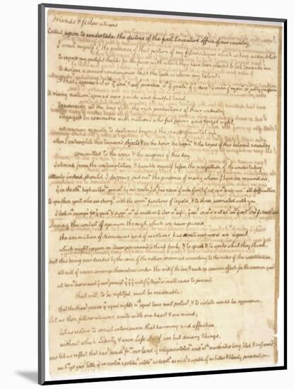 Thomas Jefferson's First Inaugural Address Written in His Own Hand, 1801-null-Mounted Art Print