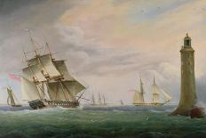 A Frigate and a Naval Brig Passing the Eddystone Lighthouse-Thomas L. Hornbrook-Giclee Print