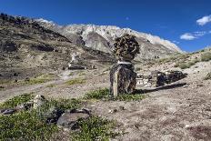 Shrine with Argyle Sheep horns and Blue sheep horns, lower Nyerak village, Ladakh, India, Himalayas-Thomas L. Kelly-Photographic Print