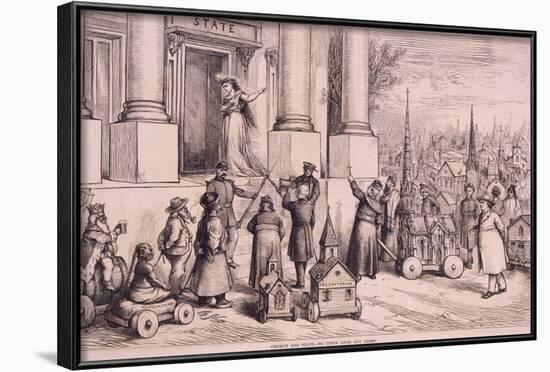 Thomas Nast Cartoon, Shows Priests Threatening the Doorway of the 'State'-null-Framed Art Print