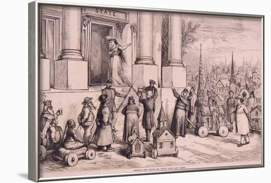 Thomas Nast Cartoon, Shows Priests Threatening the Doorway of the 'State'-null-Framed Art Print