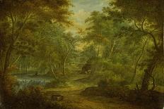 A Wooded Landscape with a Stream and a Fisherman-Thomas Smith of Derby-Mounted Giclee Print