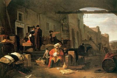 Merchants from Holland and the Middle East Trading in a Mediterranean Port