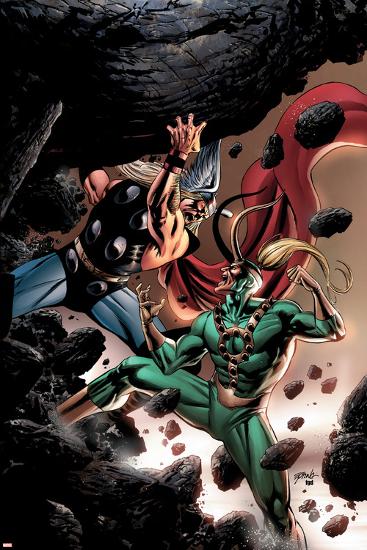Thor No.84 Cover: Thor and Loki Fighting and Flying-Steve Epting-Lamina Framed Poster