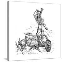 Thor Riding in Chariot Drawn by Goats and Wielding His Hammer-null-Stretched Canvas