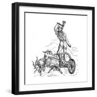 Thor Riding in Chariot Drawn by Goats and Wielding His Hammer-null-Framed Giclee Print