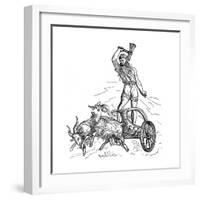 Thor Riding in Chariot Drawn by Goats and Wielding His Hammer-null-Framed Giclee Print