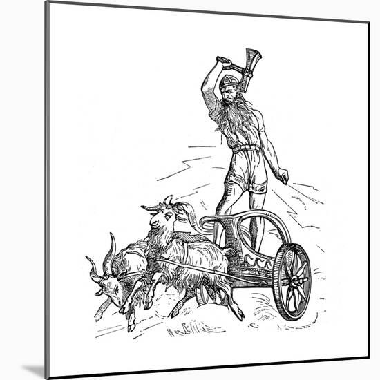 Thor Riding in Chariot Drawn by Goats and Wielding His Hammer-null-Mounted Giclee Print