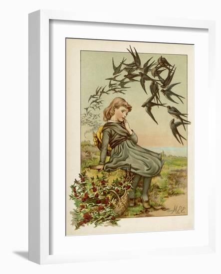 Thoughtful Girl Watches the Swallows Migrate to Warmer Climes-M. Ellen Edwards-Framed Art Print