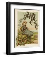 Thoughtful Girl Watches the Swallows Migrate to Warmer Climes-M. Ellen Edwards-Framed Art Print