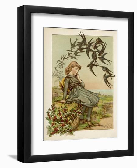 Thoughtful Girl Watches the Swallows Migrate to Warmer Climes-M. Ellen Edwards-Framed Art Print