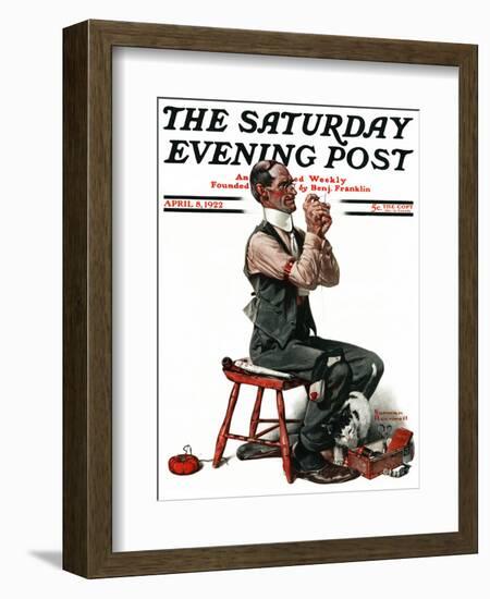 "Threading the Needle" Saturday Evening Post Cover, April 8,1922-Norman Rockwell-Framed Giclee Print