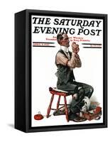 "Threading the Needle" Saturday Evening Post Cover, April 8,1922-Norman Rockwell-Framed Stretched Canvas