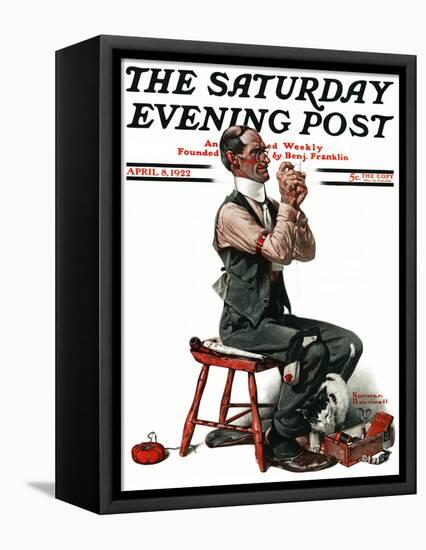 "Threading the Needle" Saturday Evening Post Cover, April 8,1922-Norman Rockwell-Framed Stretched Canvas