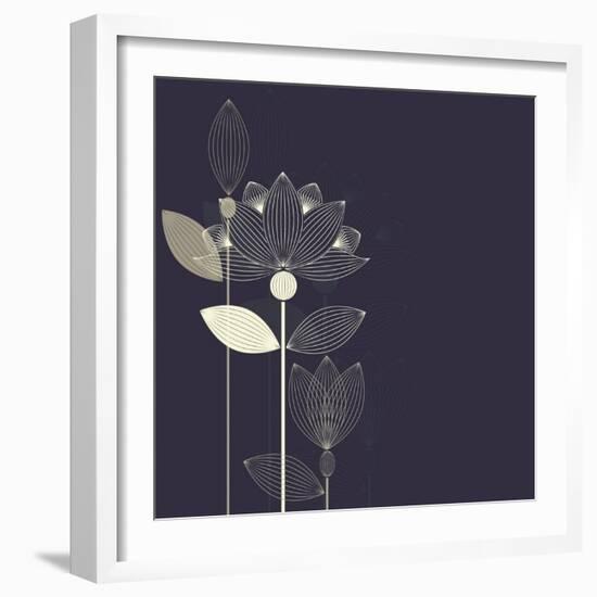 Three Abstract Lotus Flower on the Dark Purple Background Vector-Lena Livaya-Framed Art Print