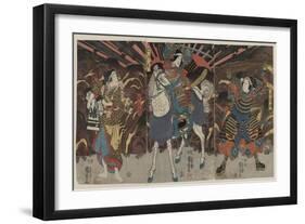 Three Actors in the Roles of Samurai Wadai Yoshimori, Tomoe Gozen, and Yamabuki, 1848-54-Utagawa Kuniyoshi-Framed Premium Giclee Print