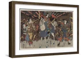 Three Actors in the Roles of Samurai Wadai Yoshimori, Tomoe Gozen, and Yamabuki, 1848-54-Utagawa Kuniyoshi-Framed Giclee Print