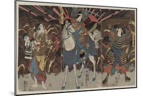 Three Actors in the Roles of Samurai Wadai Yoshimori, Tomoe Gozen, and Yamabuki, 1848-54-Utagawa Kuniyoshi-Mounted Giclee Print