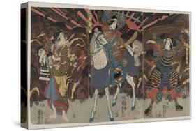 Three Actors in the Roles of Samurai Wadai Yoshimori, Tomoe Gozen, and Yamabuki, 1848-54-Utagawa Kuniyoshi-Stretched Canvas