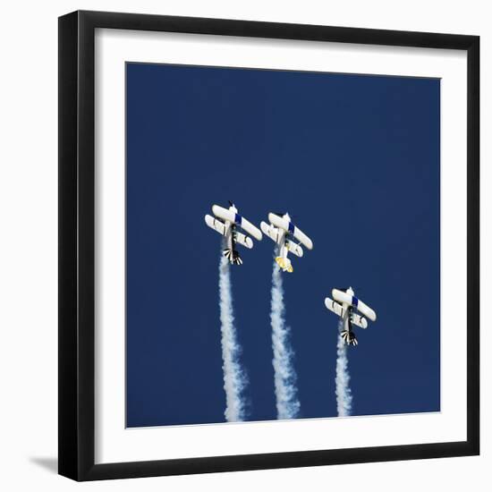 Three Aerobatic Aeroplanes Flying Straight up during an Airshow-Johan Swanepoel-Framed Photographic Print