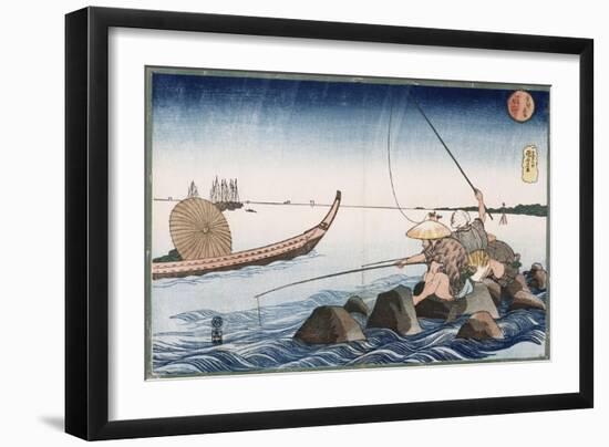Three Anglers Fishing at Teppozu', from the Series 'Famous Places of the Eastern Capital'-Utagawa Kuniyoshi-Framed Giclee Print