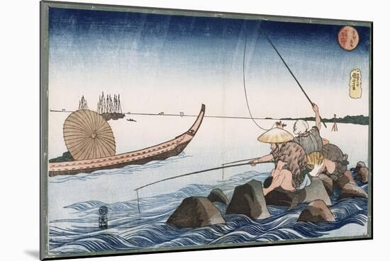 Three Anglers Fishing at Teppozu', from the Series 'Famous Places of the Eastern Capital'-Utagawa Kuniyoshi-Mounted Giclee Print