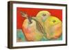 Three Apples with Red Background-Blenda Tyvoll-Framed Art Print