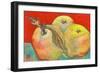 Three Apples with Red Background-Blenda Tyvoll-Framed Art Print