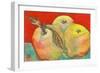 Three Apples with Red Background-Blenda Tyvoll-Framed Art Print