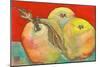 Three Apples with Red Background-Blenda Tyvoll-Mounted Art Print