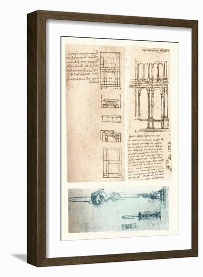 Three architectural drawings, c1472-c1519 (1883)-Leonardo Da Vinci-Framed Giclee Print