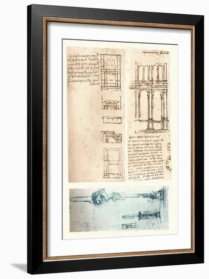 Three architectural drawings, c1472-c1519 (1883)-Leonardo Da Vinci-Framed Giclee Print