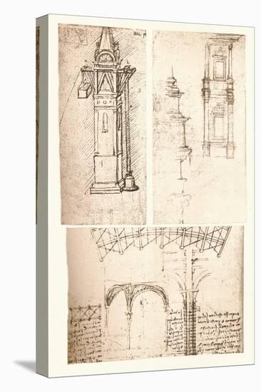 Three architectural drawings, c1472-c1519 (1883)-Leonardo Da Vinci-Stretched Canvas