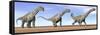 Three Argentinosaurus Dinosaurs Standing in the Desert-null-Framed Stretched Canvas