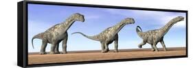 Three Argentinosaurus Dinosaurs Standing in the Desert-null-Framed Stretched Canvas